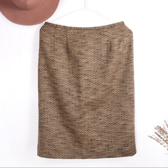 Carlisle Vintage Brown a black Chevron Wool Blend Skirt Size 8